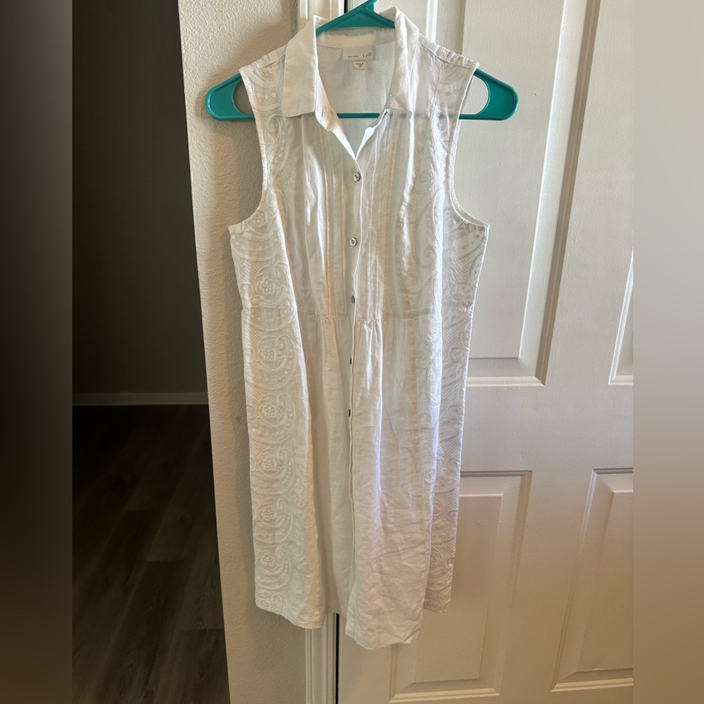 SOLD - J. Jill Cream Love Linen White Floral Embroidered Dress Size XS